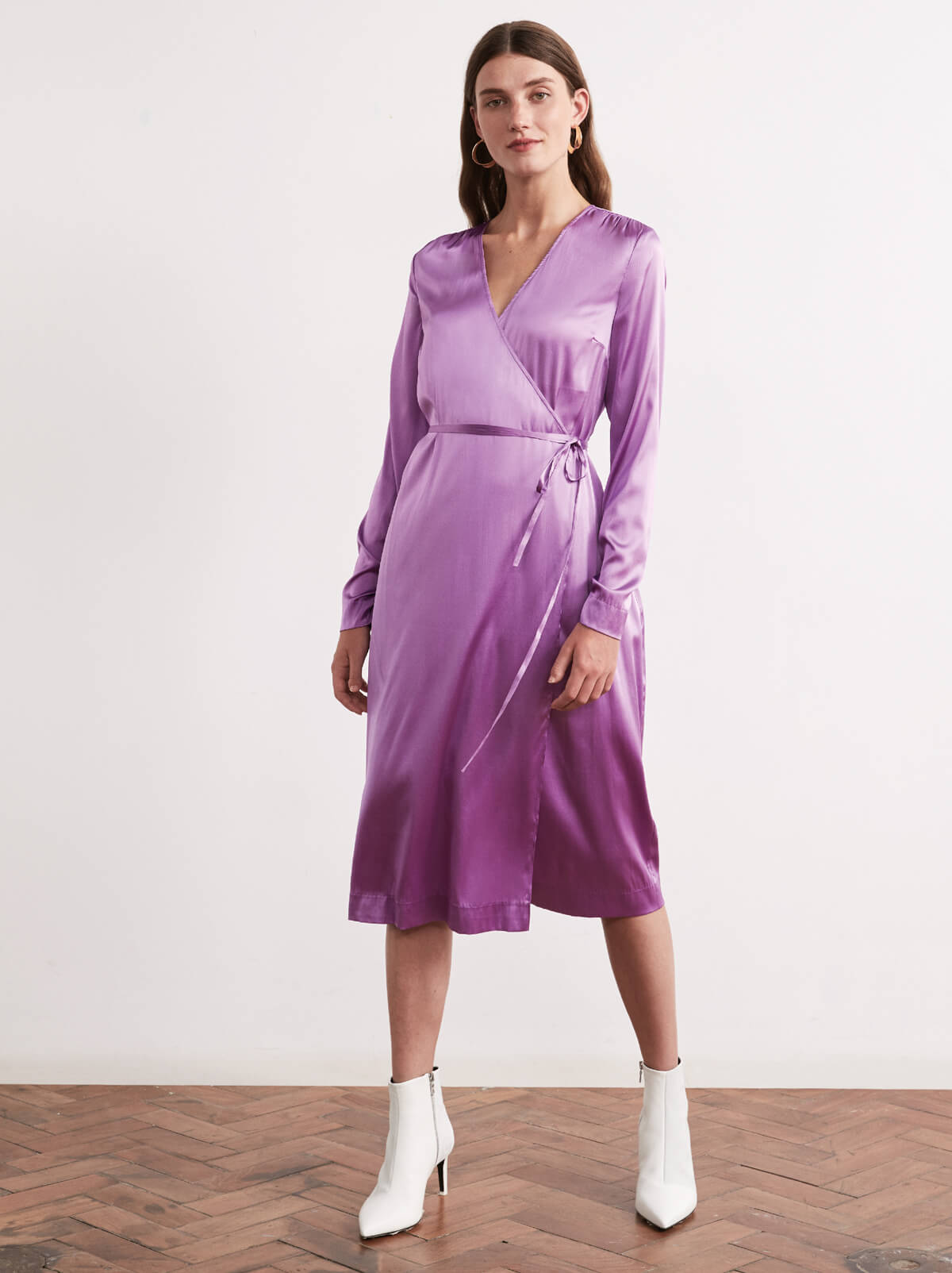 satin silk wrap dress