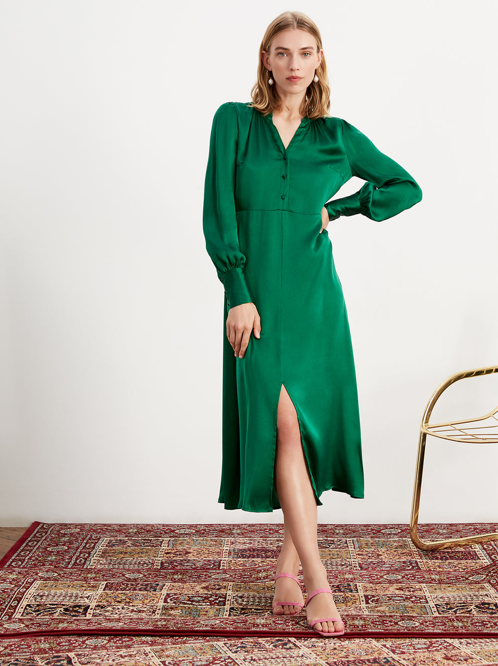 silk green midi dress