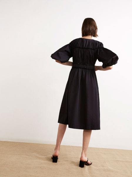 Myrtha Black Cotton Midi Shirt Dress | Women's Midi Dresses | KITRI