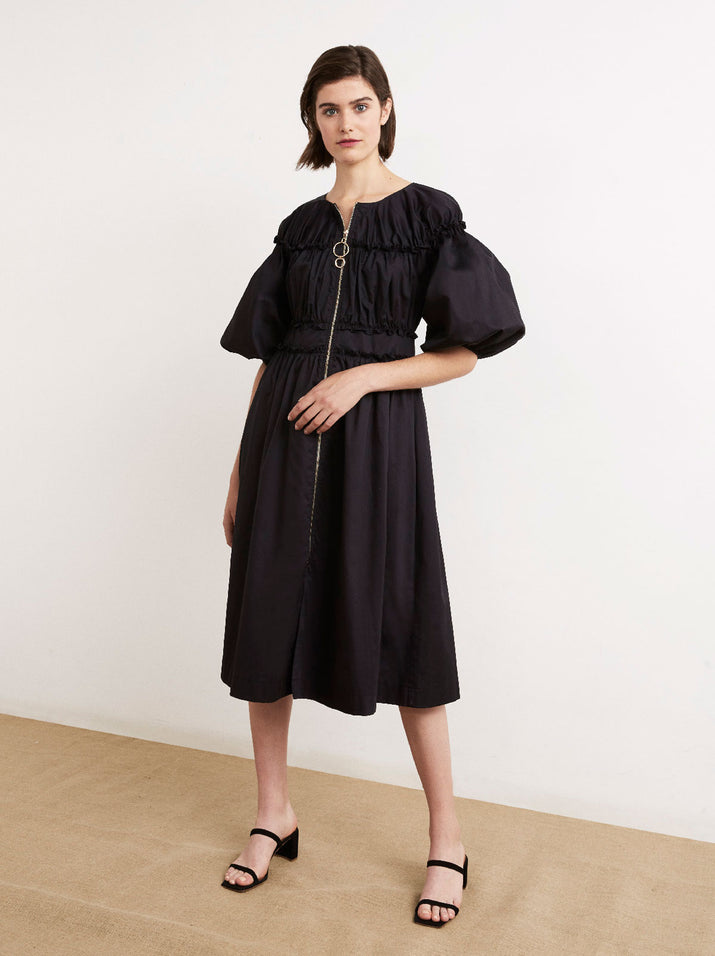 Myrtha Black Cotton Midi Shirt Dress | Women's Midi Dresses | KITRI