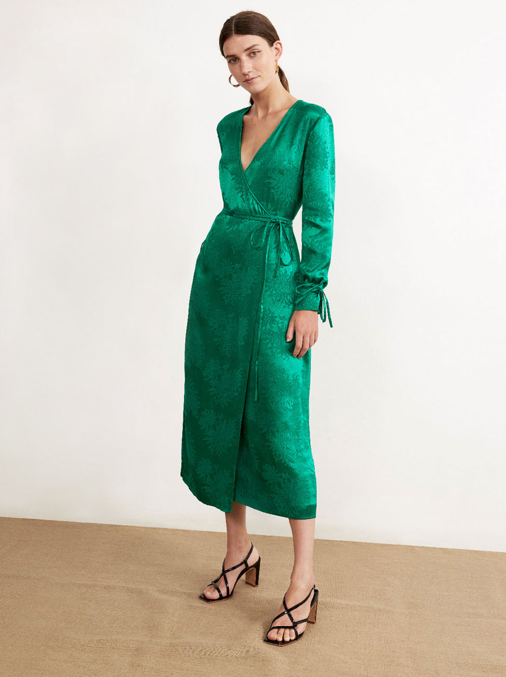 silk wrap dress green