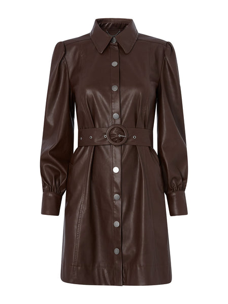Penelope Brown Faux Leather Dress | Women's Faux Leather Midi Dresses ...