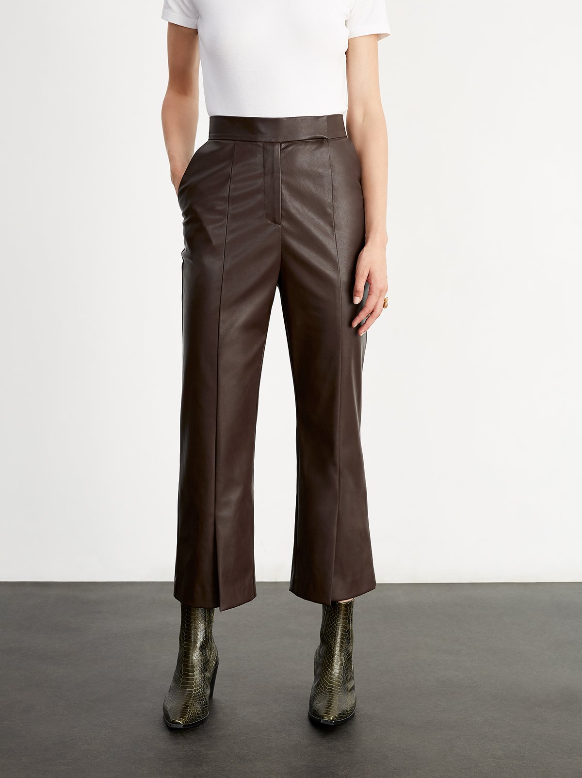 berry faux leather trousers