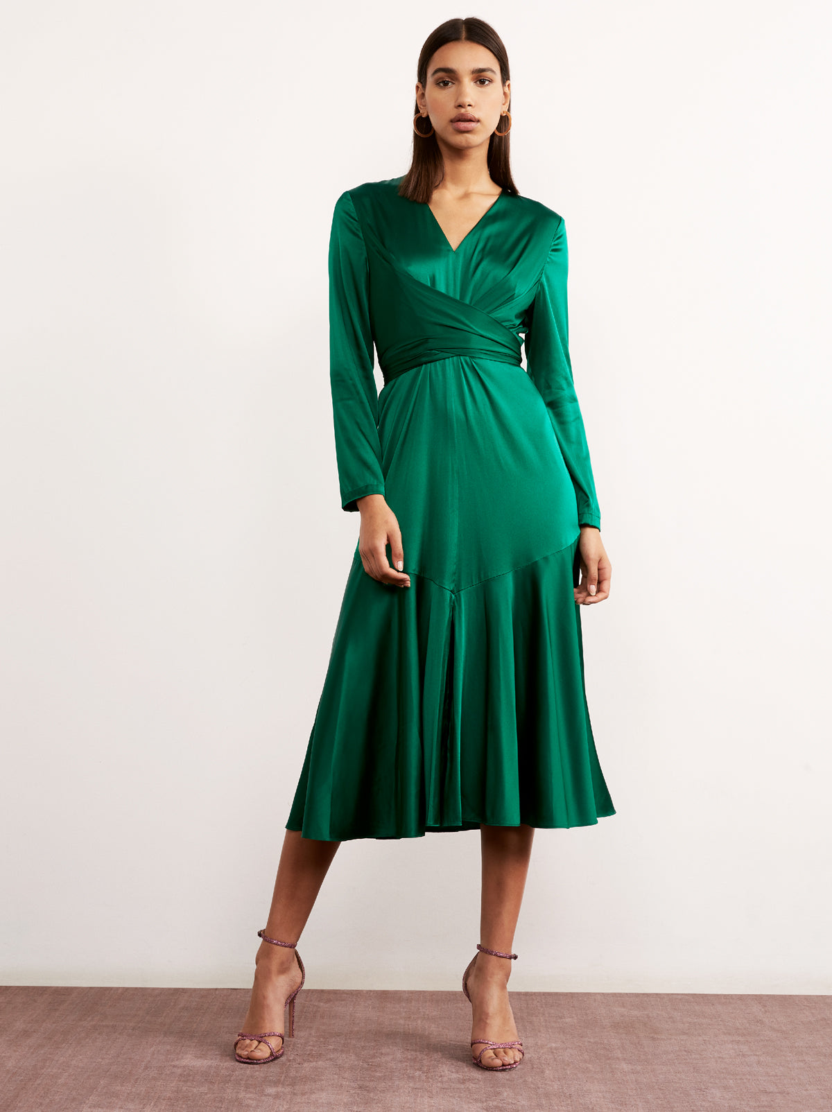 silk wrap dress green