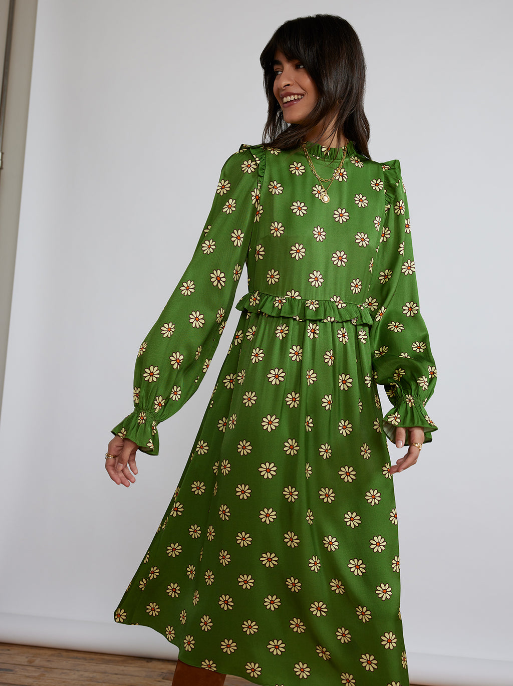 Green Retro Floral Midi Dress | KITRI Studio