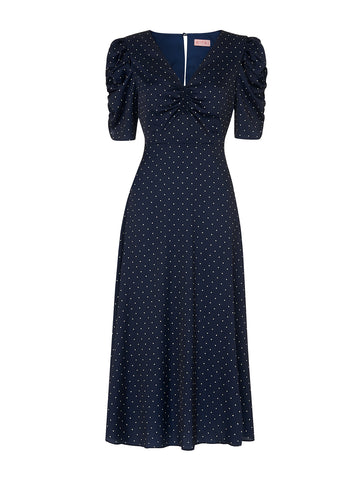 navy blue polka dot maxi dress