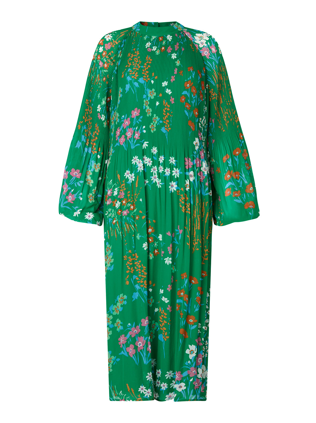 green floral midi dress with sleeves