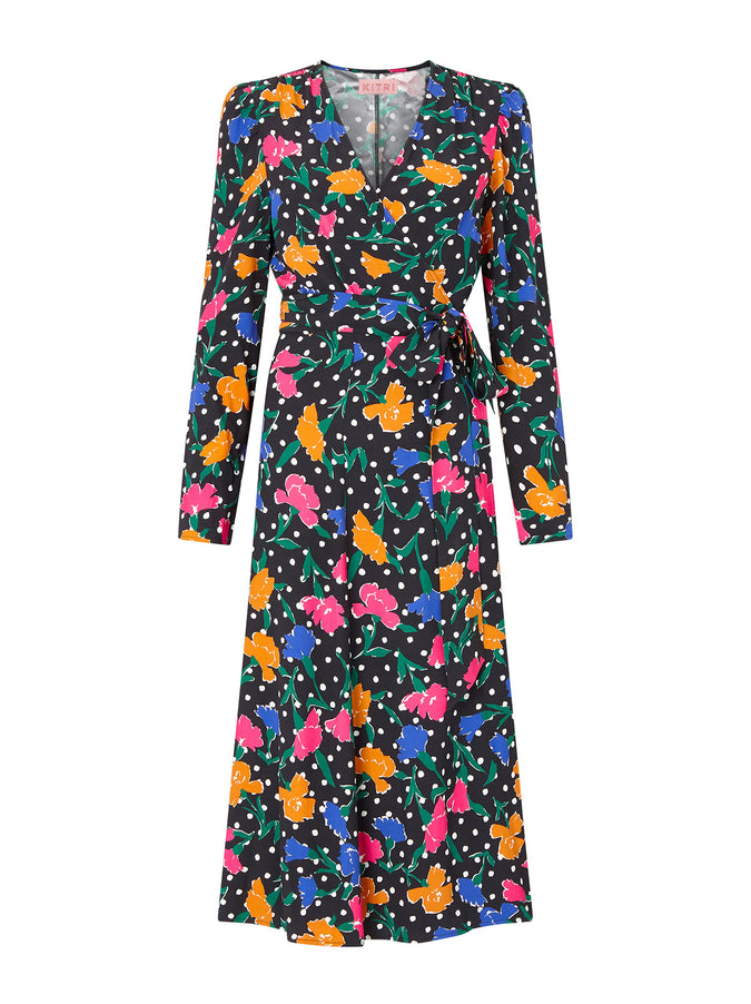 Stephanie Floral Polka Dot Wrap Dress | Women's Printed Midi Wrap ...