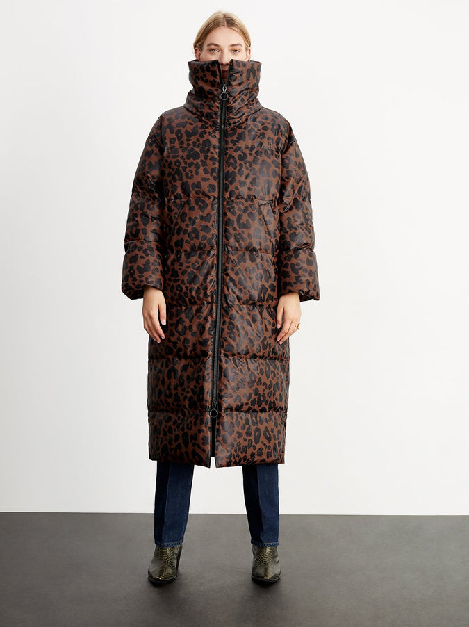 Tamara Brown Leopard Print Faux Leather Puffer Coat | Women's Puffer ...