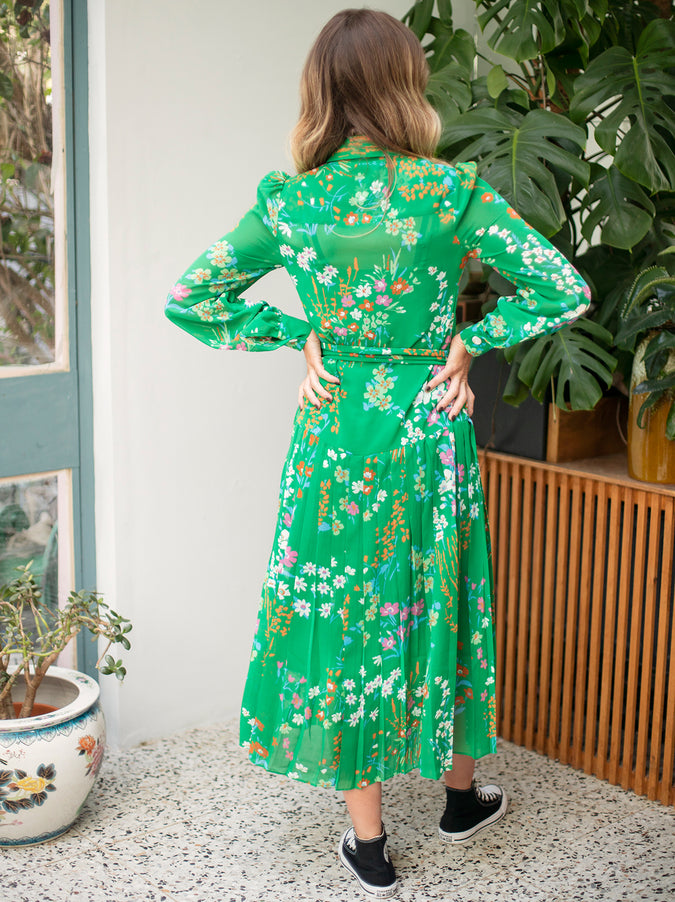 Tara Green Floral Print Shirt Dress Womens Printed Midi Dresses Kitri 