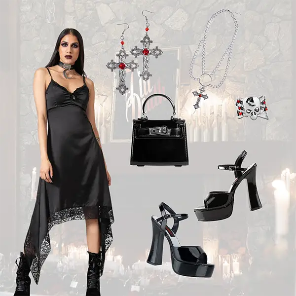Gothic Black Tie Wedding Guest Outfit