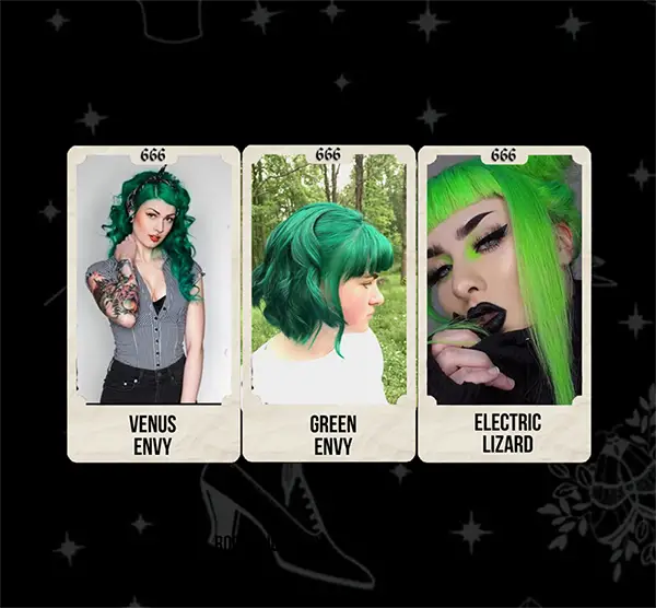 Manic Panic Classic Colour Chart Green | Venus Green, Green Envy, Electric Lizard