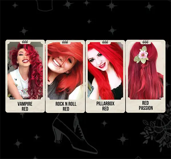 Manic Panic Classic Colour Chart Red | Vampire Red, Rock N Roll Red, Pillarbox Red, Red Passion