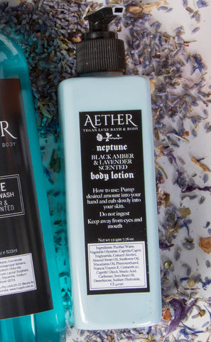 Tragic Bath & Body Neptune black amber & lavender body lotion.