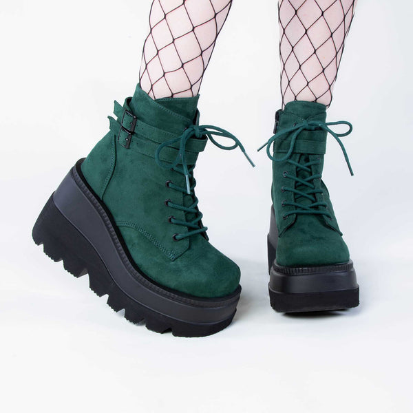 Demonia SHAKER-52 emerald faux suede platform ankle boots