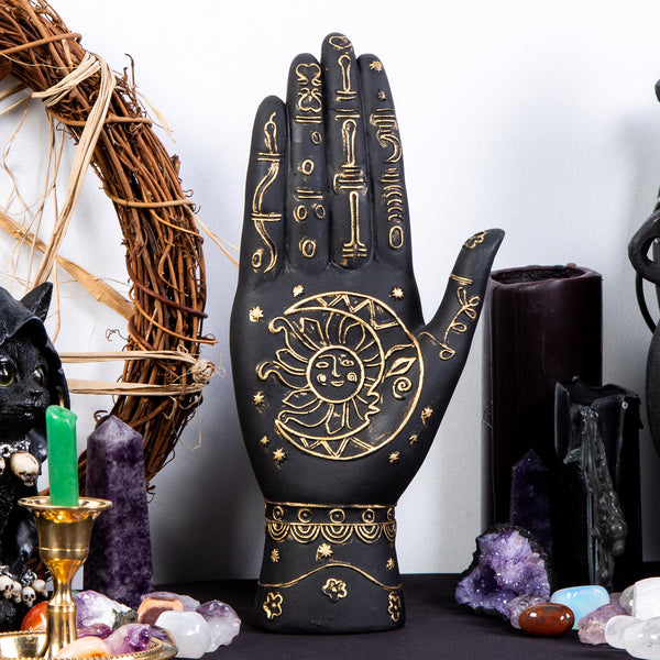 Black & Gold Palmistry Hand Figure | Gothic & Occult Homewares