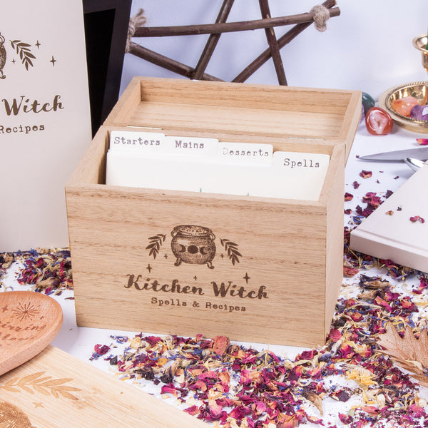 Kitchen Witch Wooden Recipe Box | Witchy & Gothic Homewares
