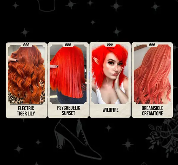Manic Panic Classic Colour Chart Copper Orange | Electric Tiger Lily, Psychedelic Sunset, Wildfire, Dreamsicle Creamtone