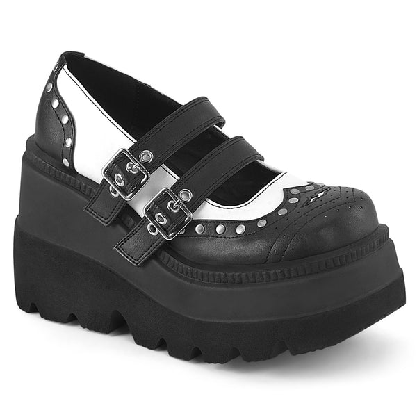Image of SHAKER-27 Black/White platform mary jane shoes.