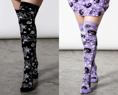 Killstar Purr Off Over Knee Socks in plum and nlack