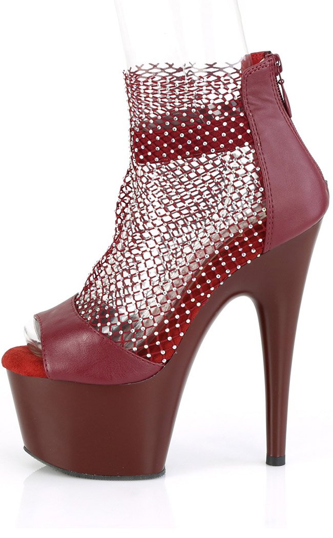 ADORE 765RM Burgundy Rhinestone Mesh Heels | Pleaser Shoes Australia ...