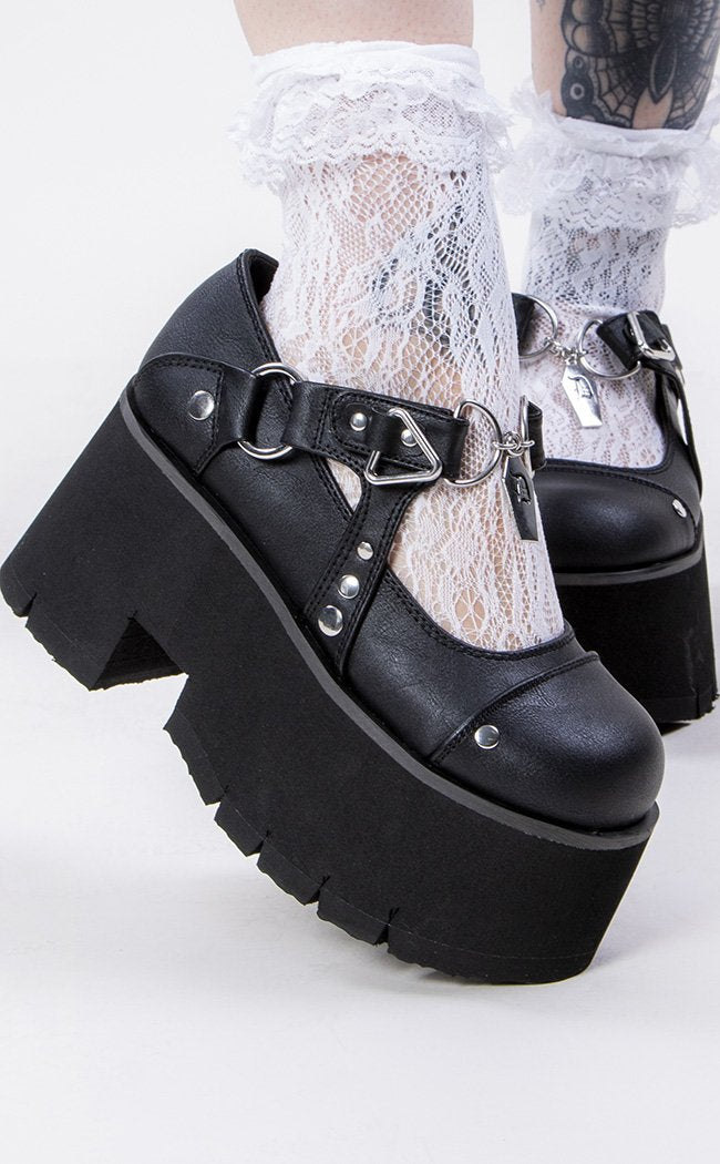 ASHES-33 Black Platform Mary Janes | Demonia Gothic Footwear Australia