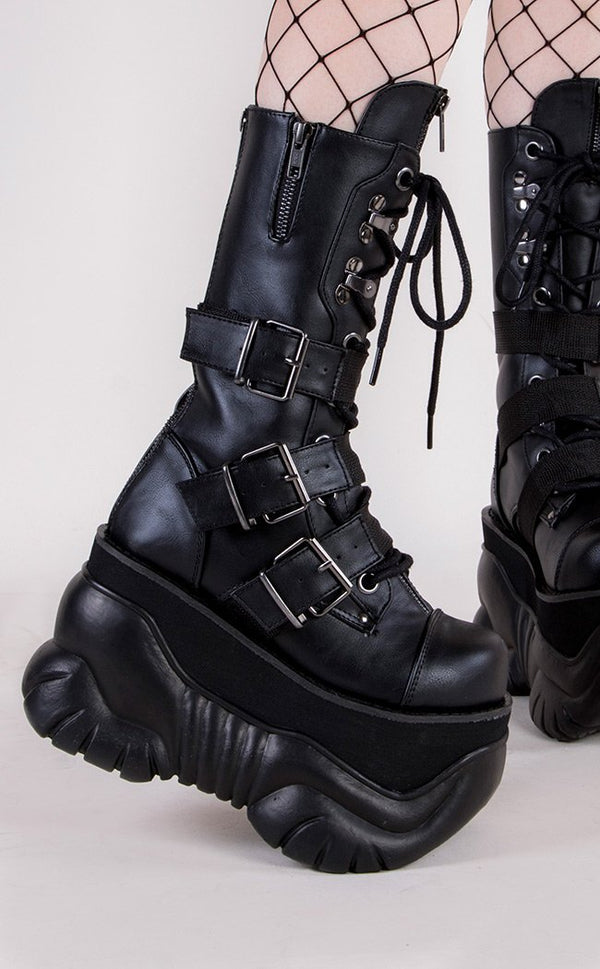 Demonia BOXER-230 Black Platform Boots | Goth Unisex Shoes Australia