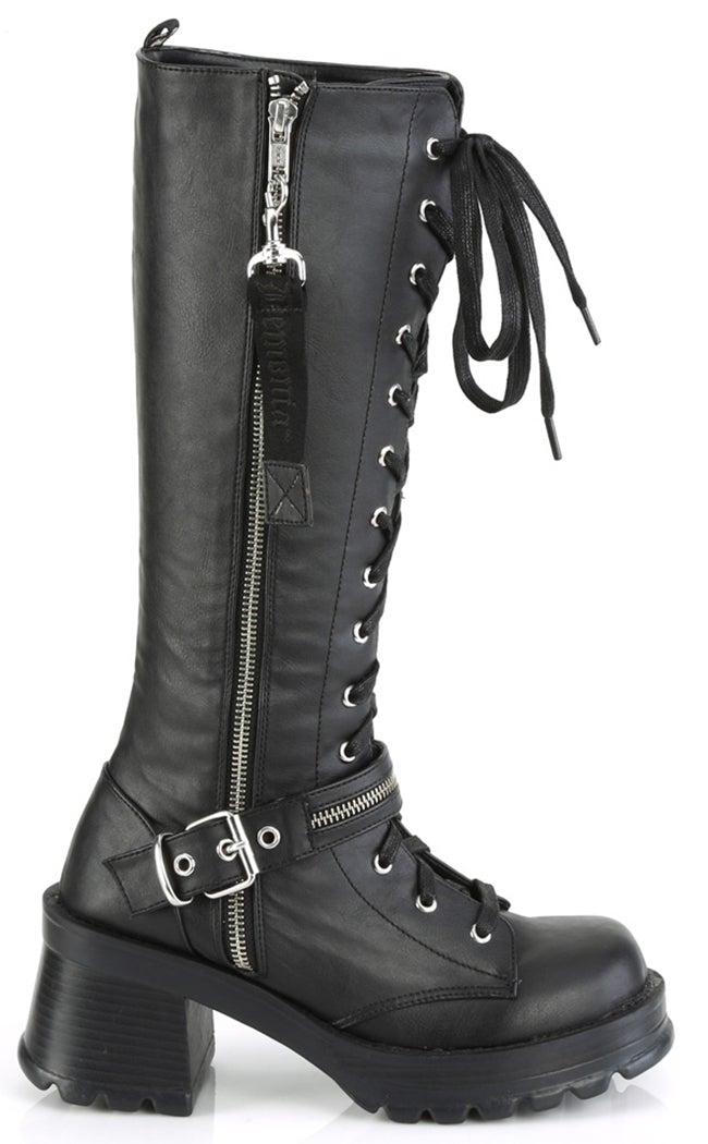BRATTY-206 Black Knee High Lace Up Boots | Demonia Footwear Australia