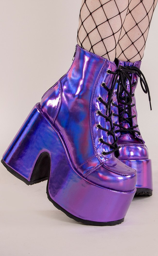 Demonia Australia | Camel 203 Alt Purple Hologram Platform Ankle Boots ...