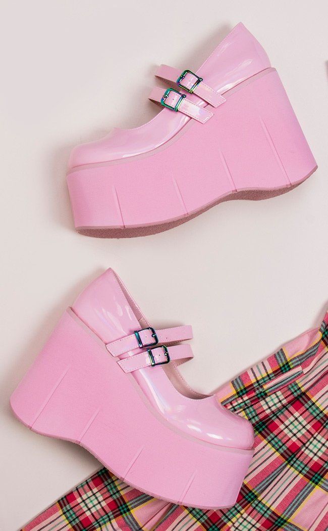 Demonia KERA-08 Pink Platform Mary Janes | Pastel Goth Shoes Australia