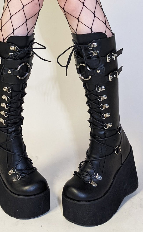 Demonia KERA-200 Black Knee High Boots | Goth Alt Shoes Australia ...