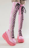 SHAKER-374 Baby Pink Holo Thigh High Boots (Au Stock)-Demonia-Tragic Beautiful