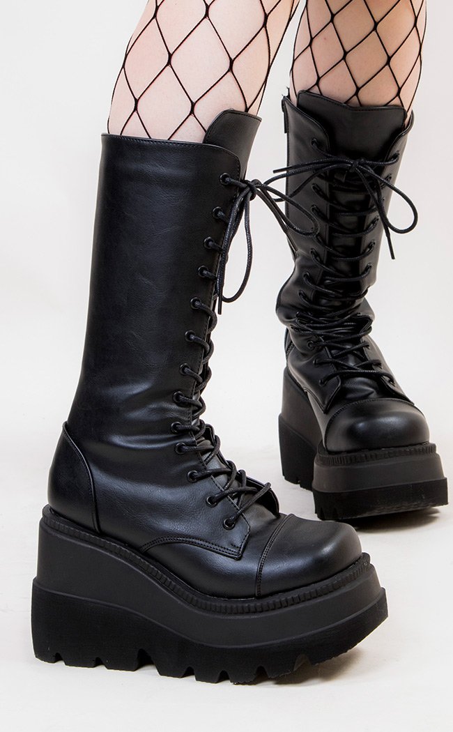 Demonia SHAKER-72 Black Vegan Platform Boots | Gothic Shoes Australia
