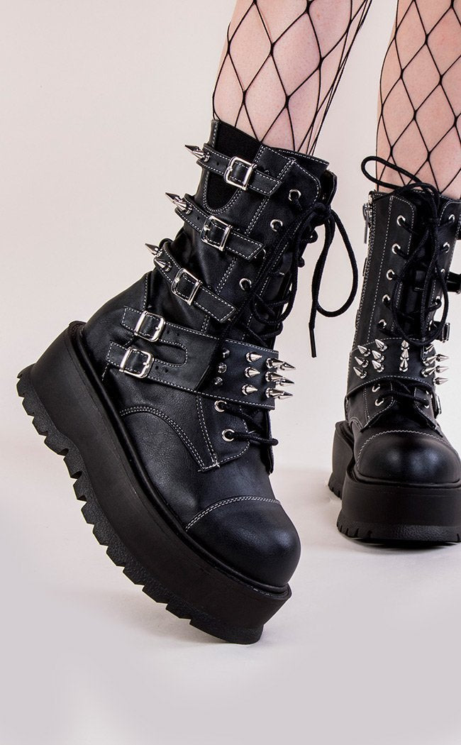 Demonia SLACKER-165 Black Platform Boots | Gothic Shoes Australia
