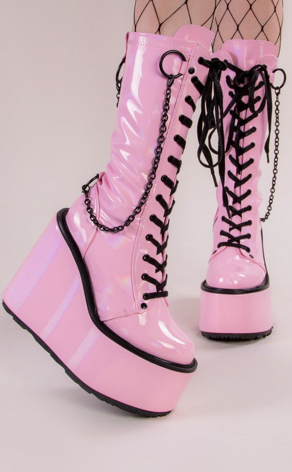 Demonia SWING-150 Pink Knee High Boots | Pastel Goth Shoes Australia ...
