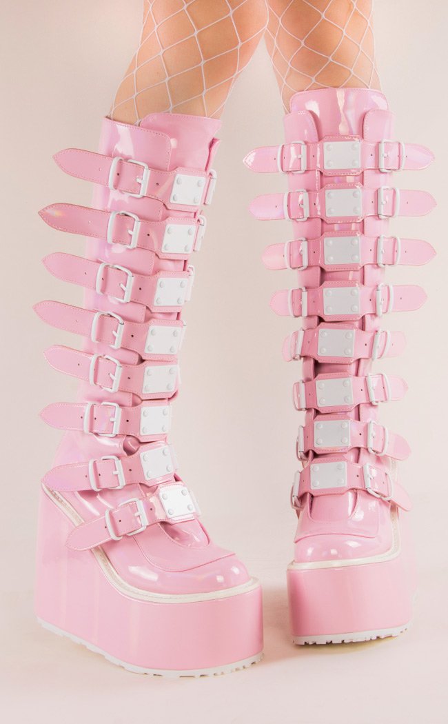 Demonia SWING-815 Baby Pink Trinity Boots | Alt Pastel Shoes Australia