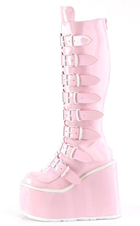 Demonia SWING-815 Baby Pink Trinity Boots | Pastel Goth Shoes Australia