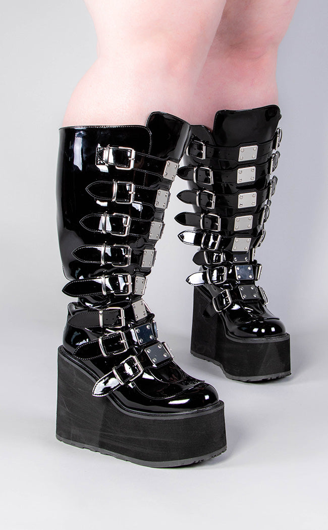 Demonia SWING-815 Black Wide Calf Boots | Gothic Shoes Australia