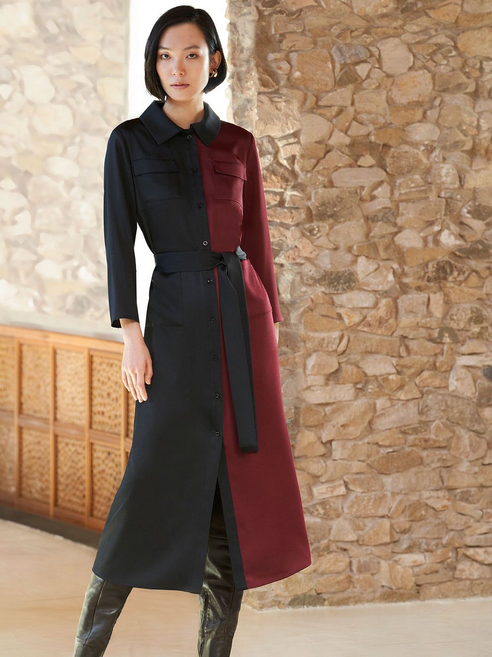 Herlipto Two Tone Belted Dress Coat - ロングコート