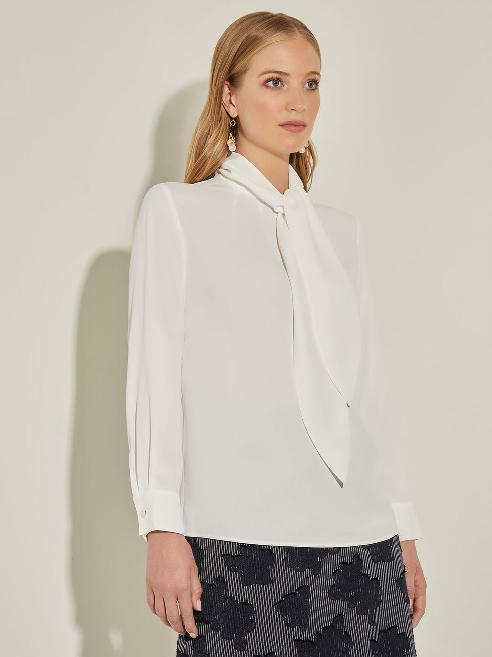 ladies white tie neck blouses