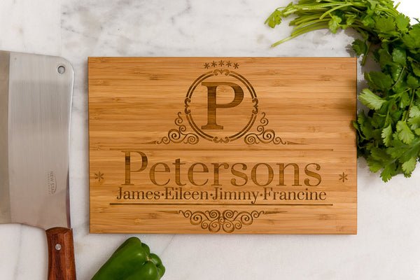 Personalized Family Monogram Bamboo Cutting Board - Spouse-ly