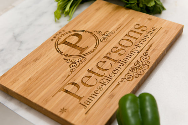 Family Monogram Custom Engraved Bamboo Cutting Board - Whitetail  Woodcrafters