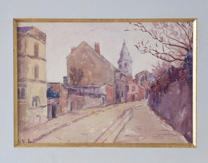 Original Paintings at Place Dauphine: Early twentieth century watercolor -- rue de l'Abreuvoir in Montmartre