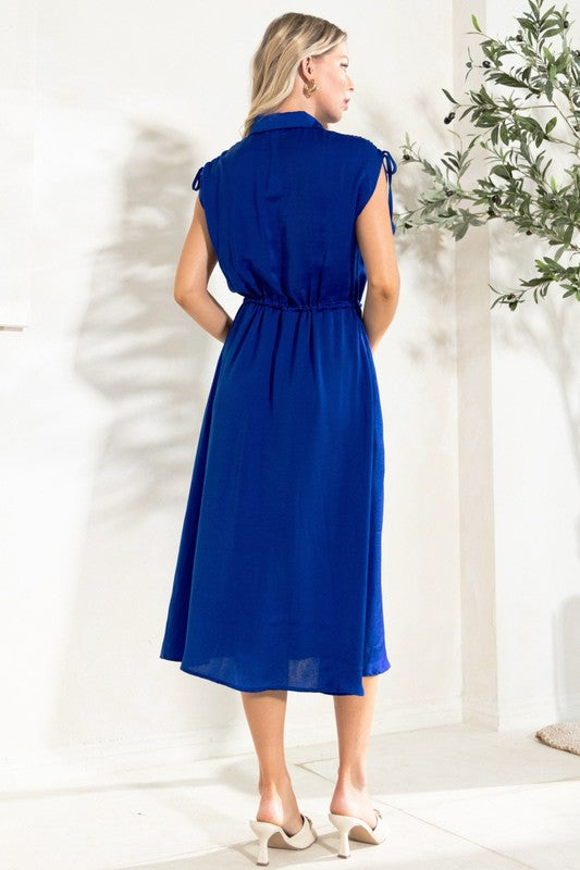 Royal In Satin Blue Midi Dress