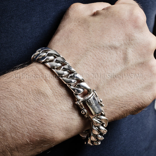 20mm Heavy Curb Silver Bracelet – SilverWow™