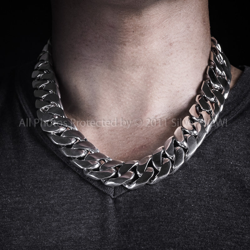 20mm Heavy Curb Silver Necklace Chain 