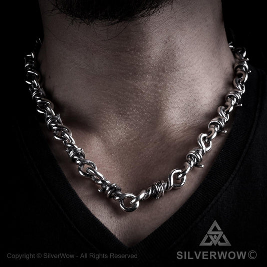 Barb Wire, Mens Silver Necklace Chain