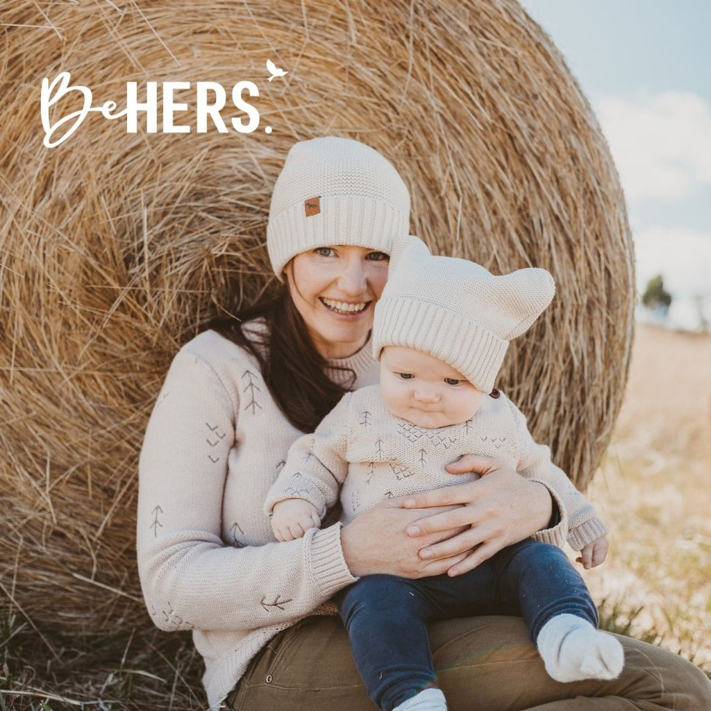 Wild Island Co matching windswept pullovers mama and baby knitted jumpers supporting be hers