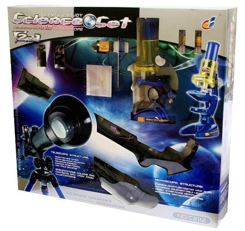 science set telescope and microscope