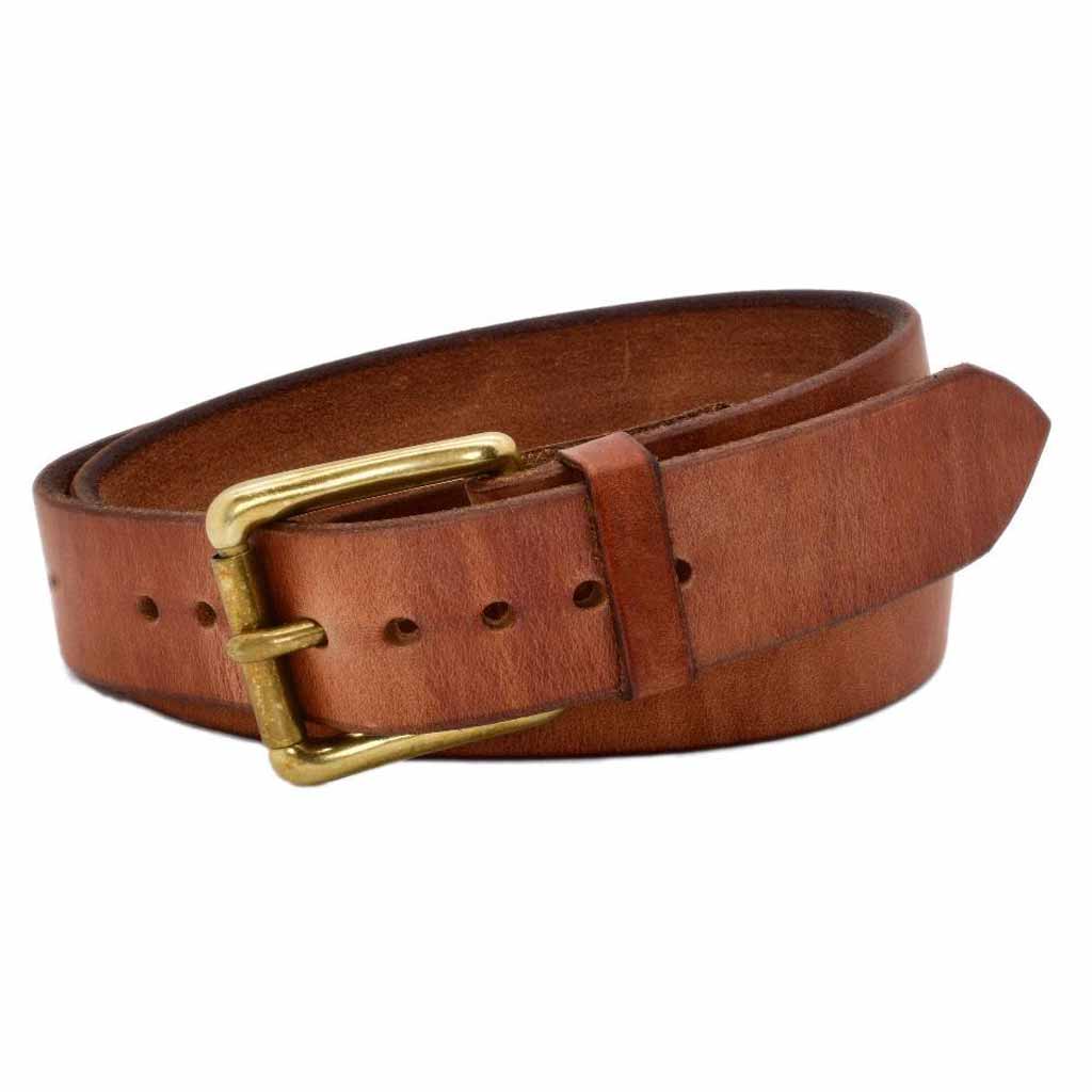 brown leather belt brass buckle